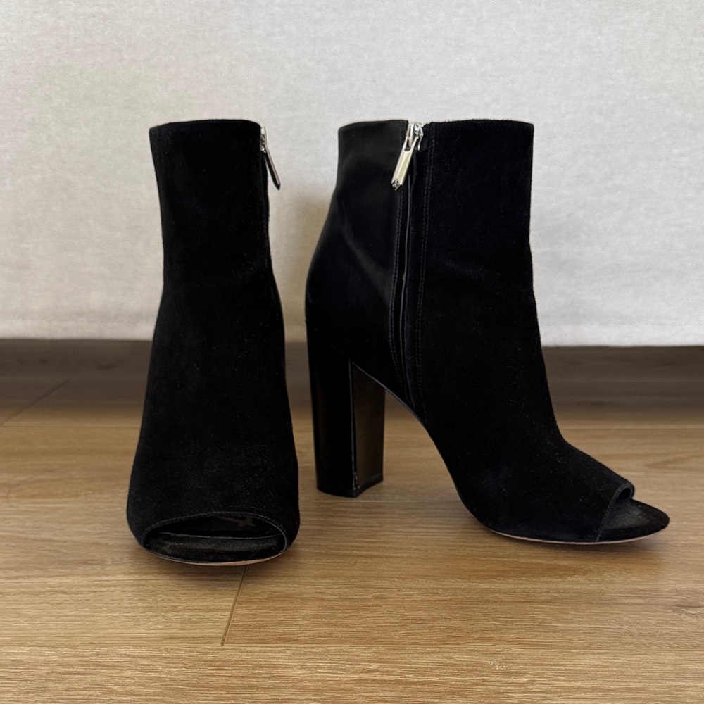 Sam Edelman Black Suede Peep-Toe Boots